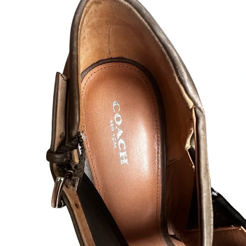 Coach Heart Pointy Toe Pump Black Olive Green Leather  Size 11